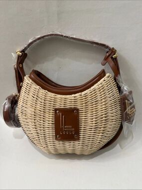 Loulou Woven Crescent Crossbody Bag in Natural & Brown